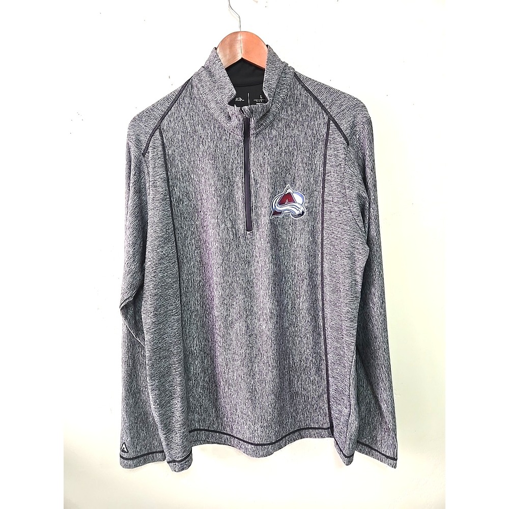 Colorado Avalanche Pullover Mens L Grey Antigua NHL Hockey 1/4 Zip Embroidered